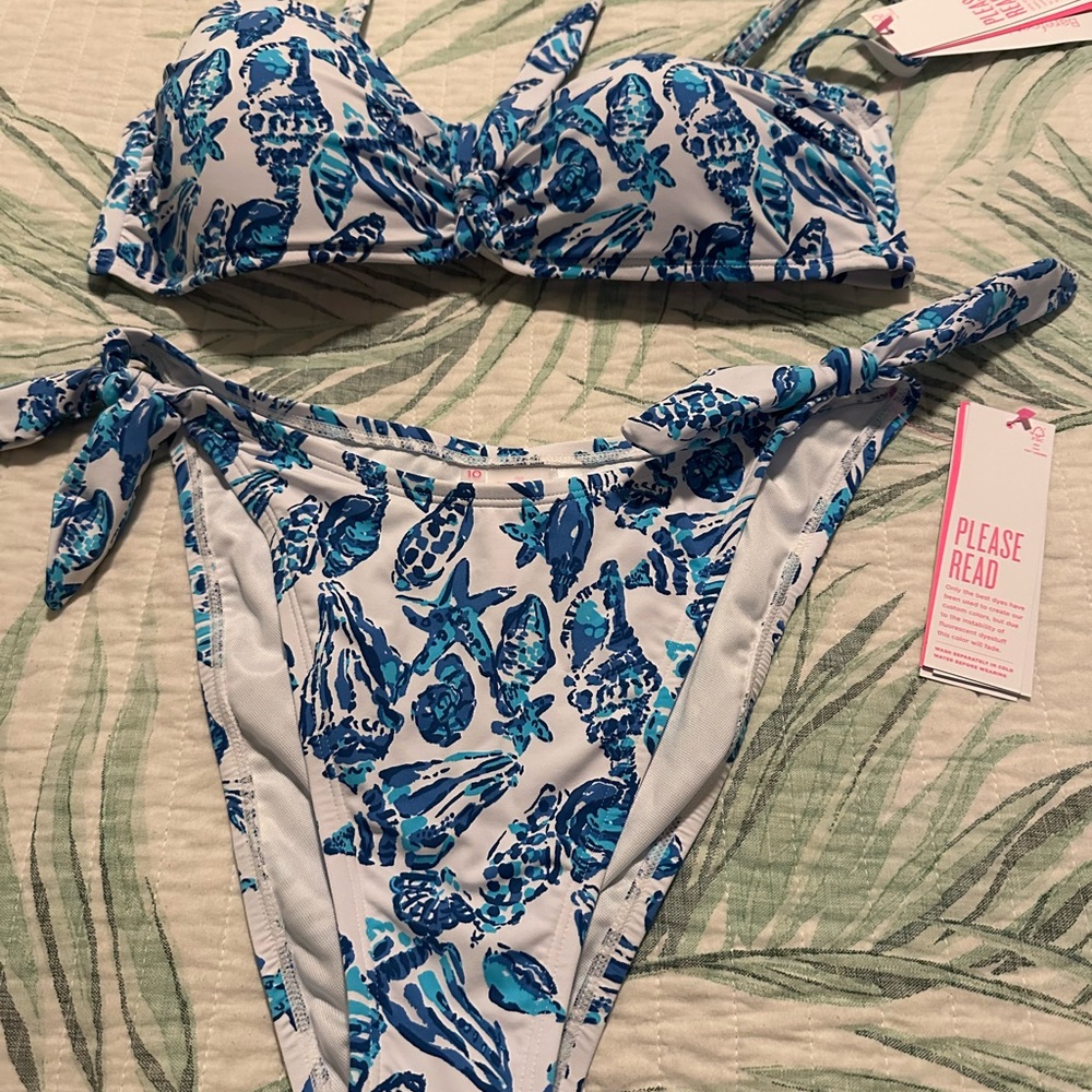 Lilly Pulitzer Blue and White Bikini Bottom & Top